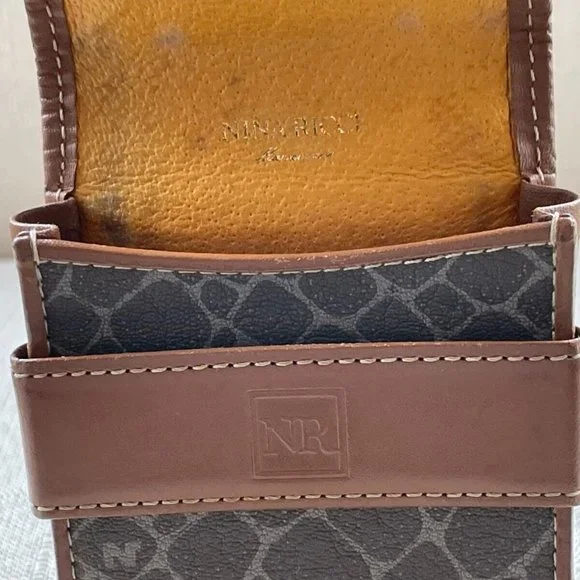 Nina Ricci Vintage Cigarette case/Card case Brown Signature Leather Case - Picture 9 of 12